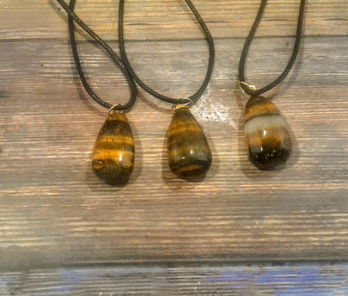 Large Tear drop Tiger eye Necklace with gold plated bail