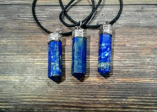 LAPIS LAZULI PENCIL POINT SILVER PLATED NECKLACE