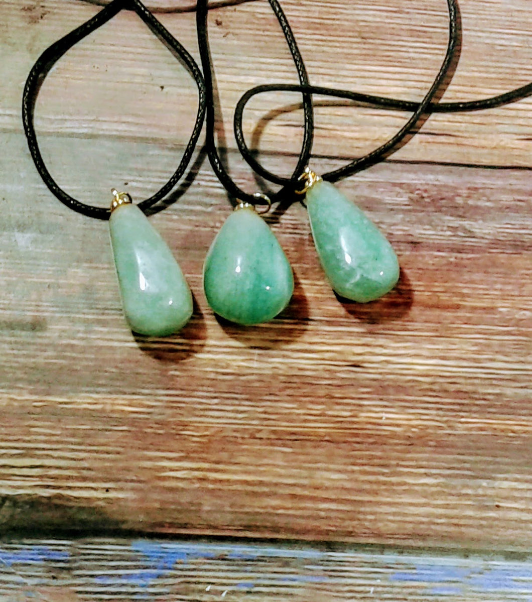 Large Tear drop Green Aventurine Gold plated Necklace