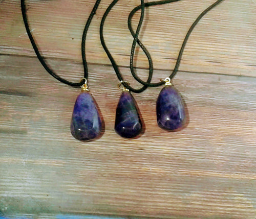 Large Tear drop Amethyst with gold plated bail