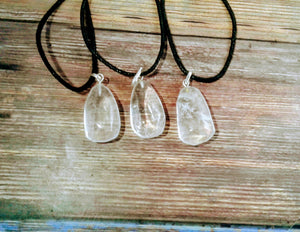 Large Tear drop Clear Quartz Necklace with gold plated bail