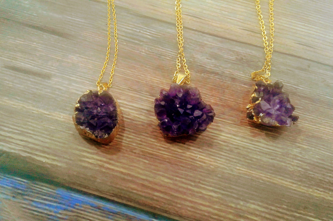 Gold Plated  Amethyst  Cluster Necklace  (from Brazil)
