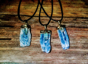 Gold Plated Raw Kyanite Blade with Crystal Quartz Necklace