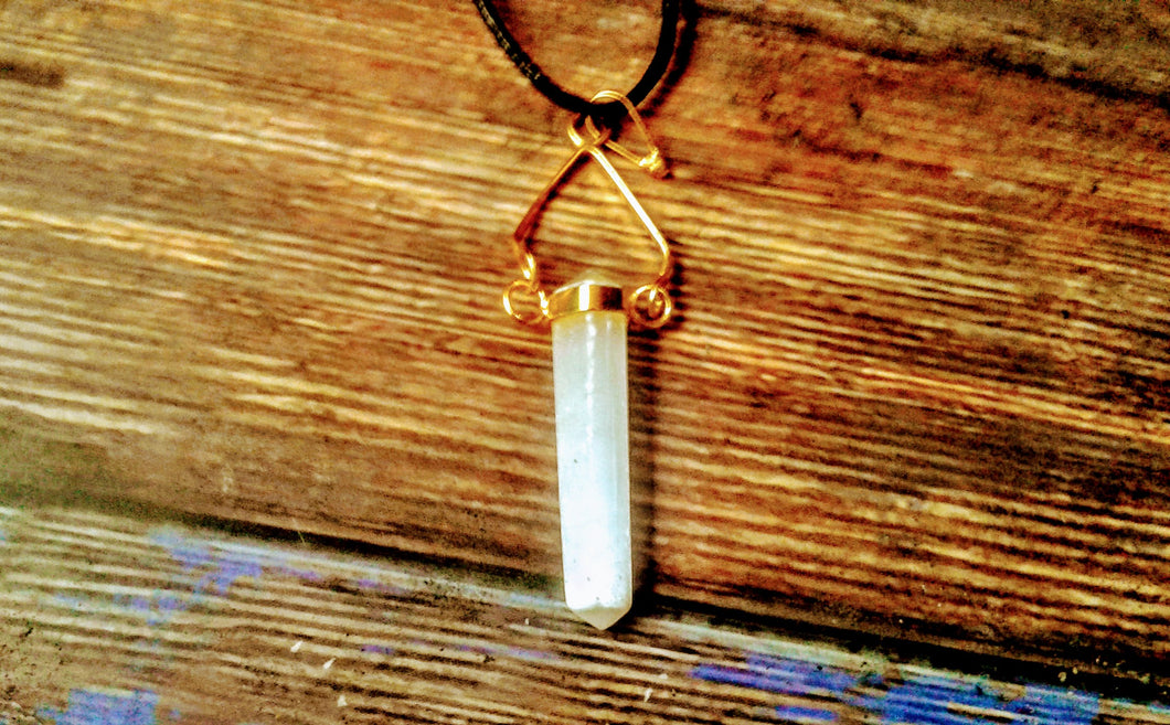 Selenite Swivel Point Gold Plated Necklace