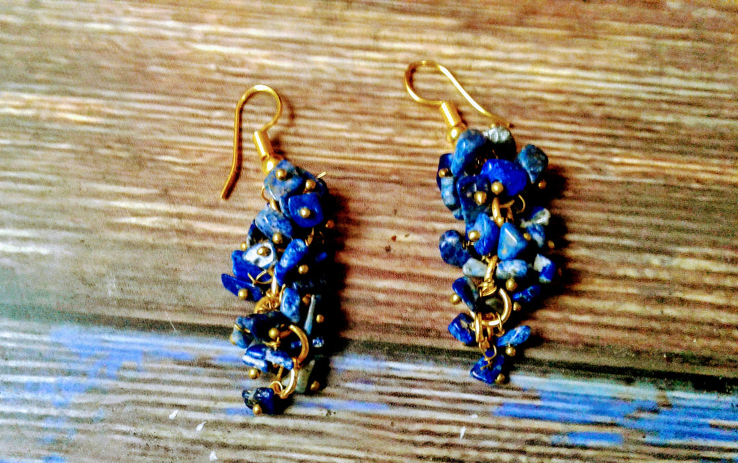 Lapis Lazuli Cluster Style Gold Plated Earrings