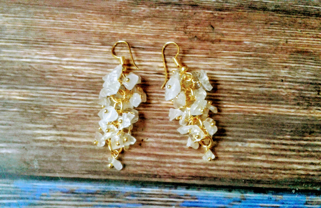 Rose Quartz Cluster Style Gold Plated Earrings