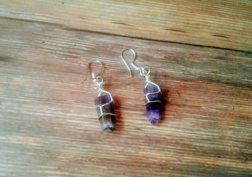 Amethyst Silver Plated Wired Wrapped Earrings