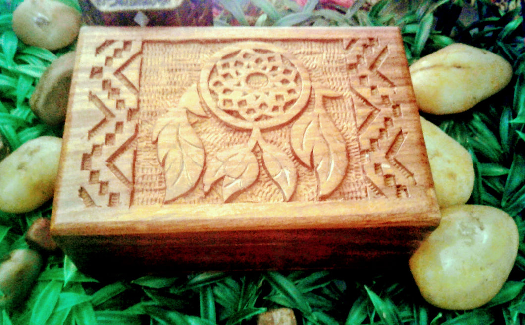 Dream Catcher Carved Wooden Box  4x6