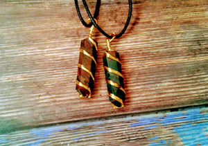 Wire Wrapped Gold Plated Bloodstone Necklace