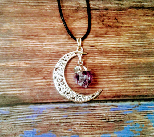 Silver Half moon with Amethyst Stone Necklace