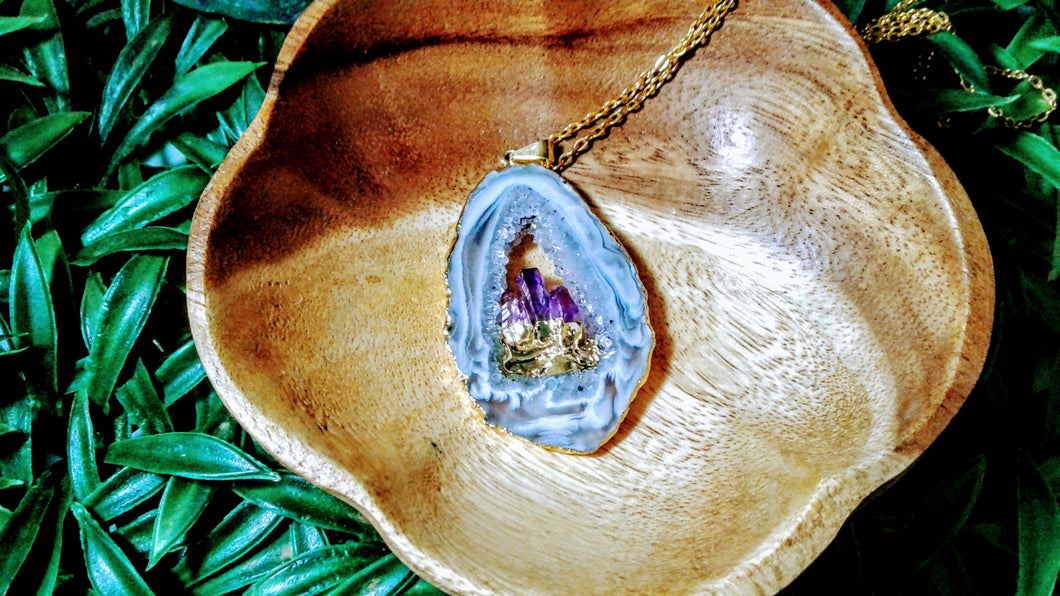 Gold Plated Geode Slice with Amethyst