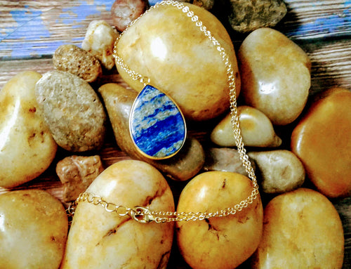 Lapis Teardrop Pendent Gold Plated Necklace